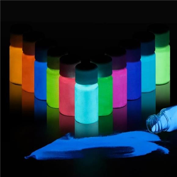 Glow in The Dark Powder 12 Colors Epoxy Resin Dye Luminous Pigment Powder - Picture 1 of 7